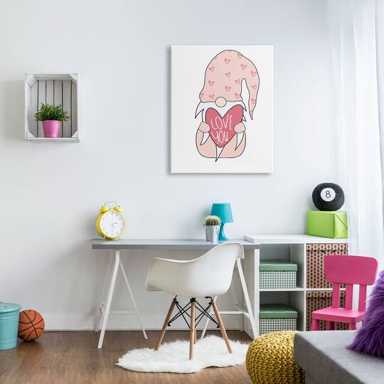 Stupell Industries Cute Pink Gnome Love You Sentiment Big Heart Canvas Wall Art